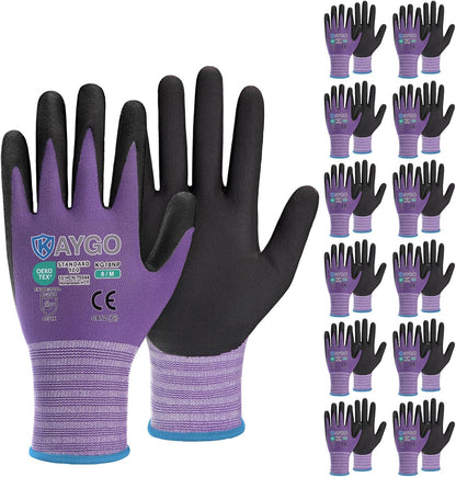 KAYGO Safety Work Gloves MicroFoam Nitrile Coated, 3 Pairs KG18NB,Seamless Knit Nylon Glove for Men and Women, Ideal for Automotive,Warehouse,Construction (Small,Gray)