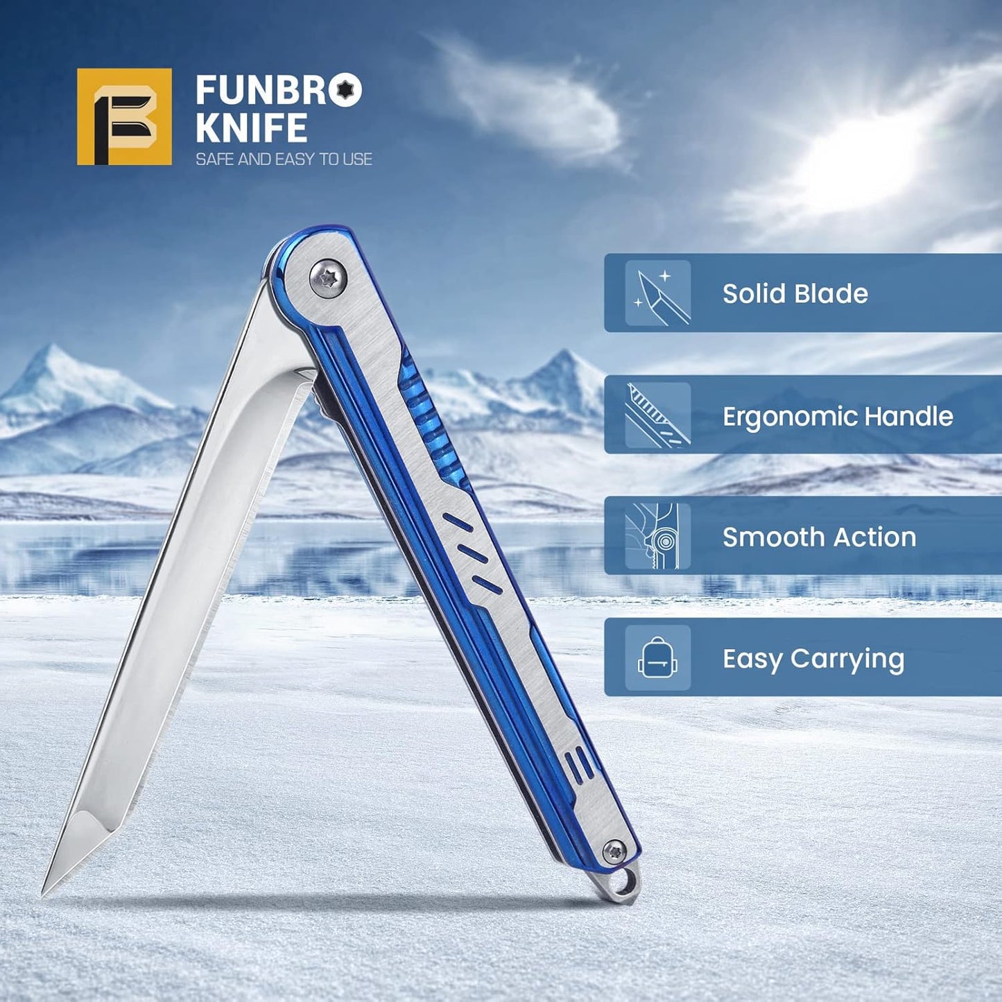 FUNBRO EDC Pocket Knife - 7CR13Mov Steel Tanto Blade, Slim Survival Knife with Clip and Liner Lock, Window Breaker for Outdoor Camping- Stocking stuffer Gifts for Men Women