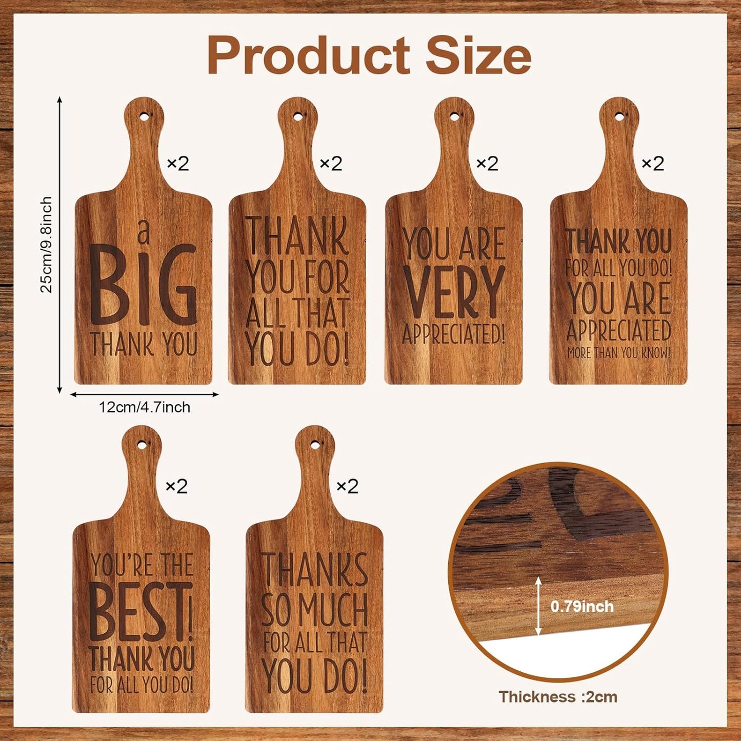 15 Pcs Wood Cutting Board with Handle 11 x 4.92 Inch Acacia Wooden Serving Kitchen Chopping Boards Wooden Serving Board with Hanging Hole for Vegetables Meat Pizza Cheese Fruit Bread