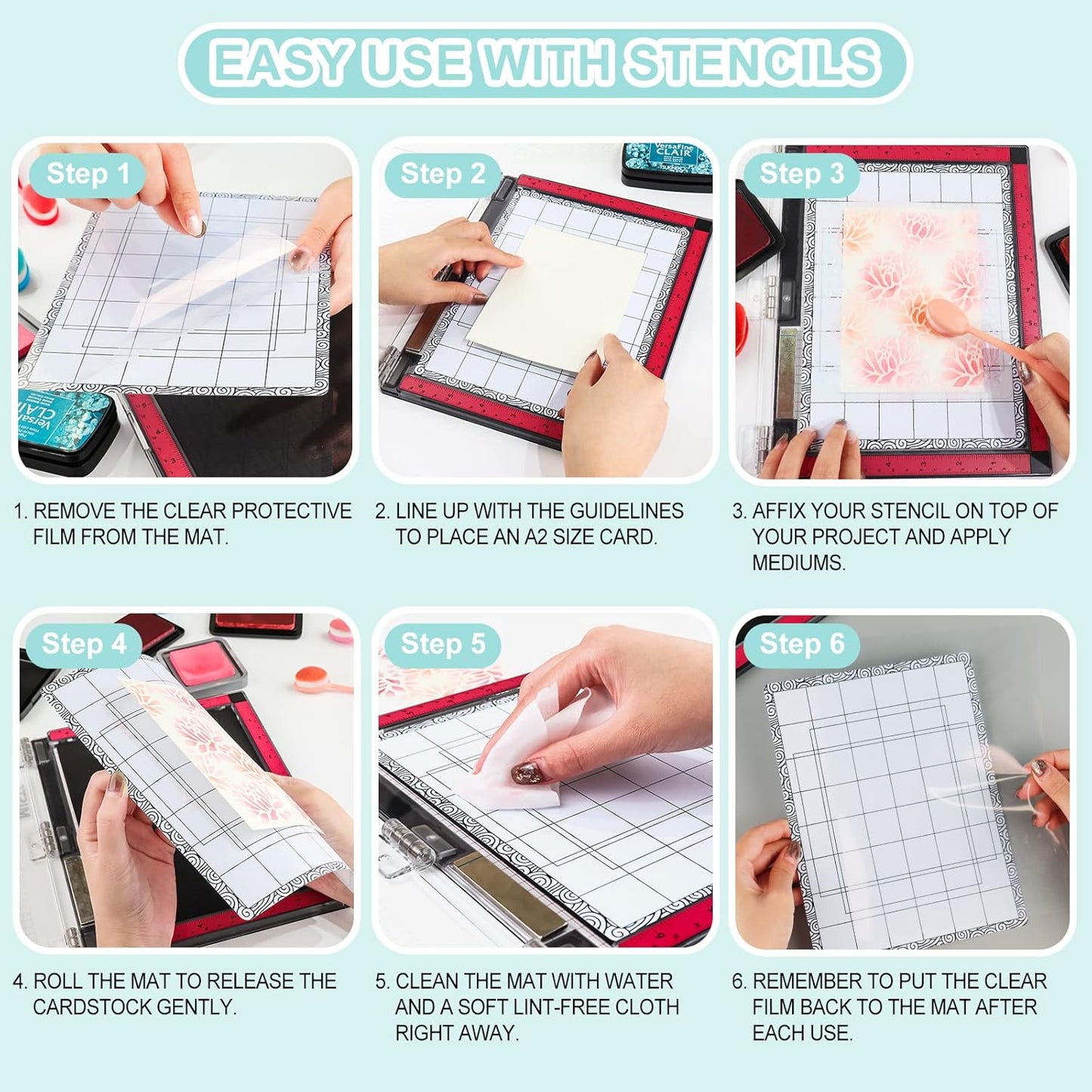 Sticky Non-Slip Flexible Gridded Stamp Mats Grid Sheets 2 PCS Low Stick Mat and 1 Blending Buddy Set,Laser Template with Stuckable Hole,Multi-Use Tack Adhesived Sheet Scrapbooking Craft Accessory