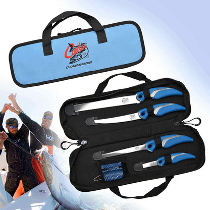 CUDA 6 Piece Knife & Sharpener Set 4 Knives with Corrosion-Resistant Stainless Steel Blade & Non-Slip Grips, 2-in-1 Knife Sharpener & Ballistic Nylon Carry/Storage Case Included