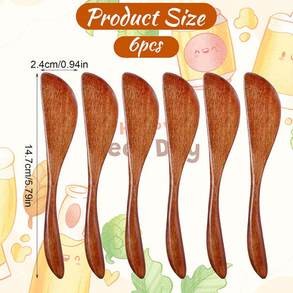 6 PCS Wood Butter Knife Spreader 5.9 Inch Wooden Butter Spreader Knife Cheese Spreaders for Kitchen Restaurant Home Stirring Mixing Use