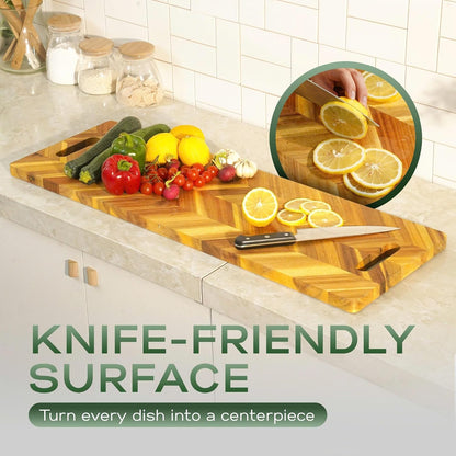 Howizz Acacia Wood Large Cutting Board, Thick End Grain Solid Wood Butcher Block For Kitchen, Non Toxic Pre-Oiled Carving Tray w/Juice Grooves and Easy Grip Handle, 20"x15"x1" (Gift-Ready Box)