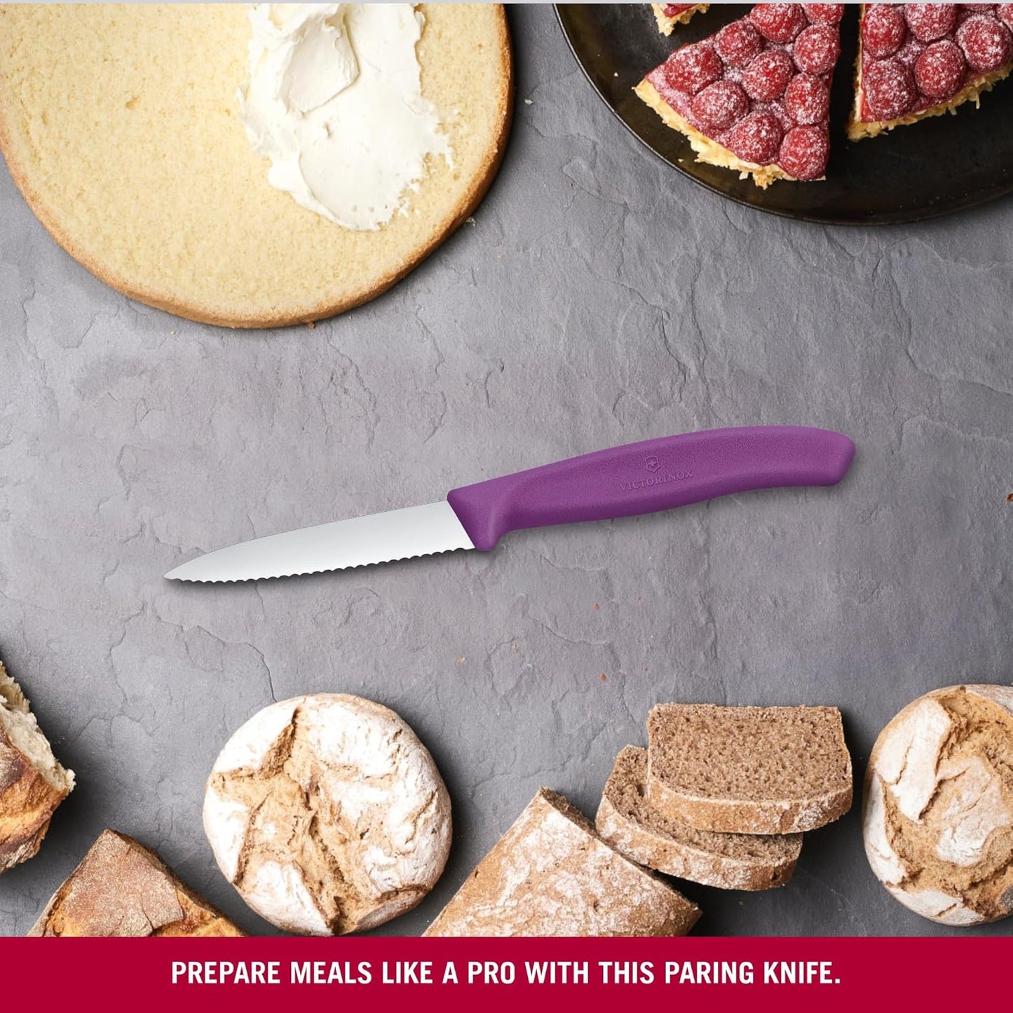 Victorinox Swiss Classic 3 inch Serrated Edge Pointed Tip Paring Knife, Purple