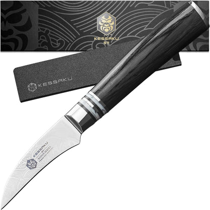KESSAKU 2.75-Inch Bird's Beak Tourne Paring Knife - Ronin Series - Forged High Carbon 7Cr17MoV Stainless Steel - Pakkawood Handle with Blade Guard