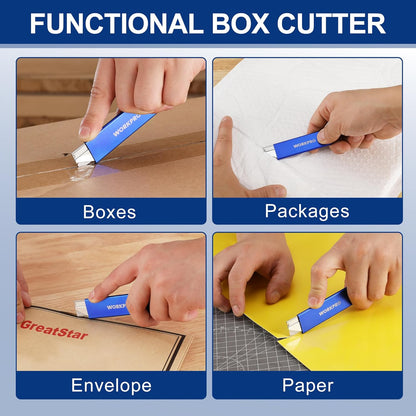 WORKPRO 12-Pack Box Cutter Retractable - Utility Knife with Single Edge Razor Blade - Razor Knife Box Opener Cardboard Cutter with Metal Sheathes- Extra 12-Pack Razor Blades for Replacement - Red