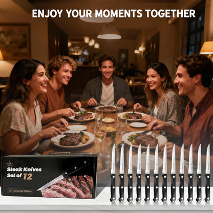 Upgraded Steak Knives Set of 8, Uncoated Stainless Steel Serrated Steak Knife Set, 4.5 Inch Steak Knife with Ergonomic Handle and Sharp Blades, Dishwasher Safe Dinner Knives for Kitchen, Restaurant
