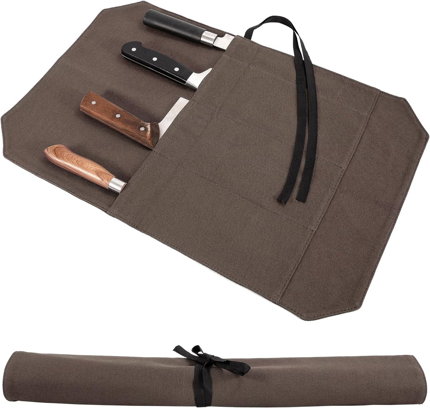 HERSENT Chef's Knife Roll Bag,Portable Travel Chef Knife Case Knife Bag Carrier Storage Bag with 4 Slots Best Gift for Pro Chef or Culinary Enthusiasts Men Women