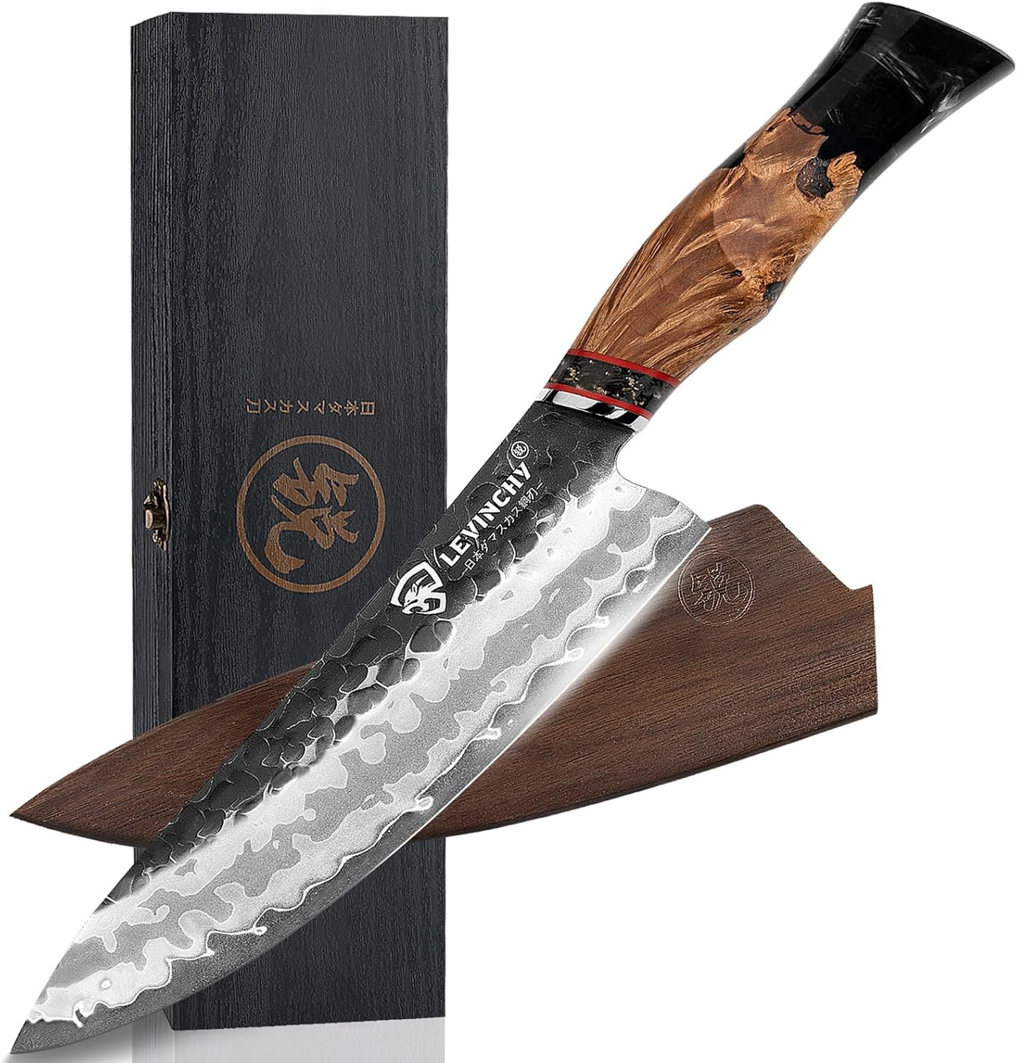 8 inch Japanese Gyuto Chef Knife, 440C Japanese Damascus Steel, Ultra-durable Steel with Superior Blade Retention, Professional Hand Forged Cooking Knife, Professional Chefs and Home Cooks