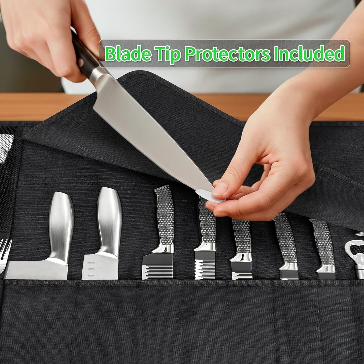 Chef Knife Roll Bag,Knife Roll Bag,Knife Bags for Chefs Professional,Knives Bag,Portable Chef Knife Cases with 14 Slots and Adjustable Shoulder Strap (Bag Only),Black