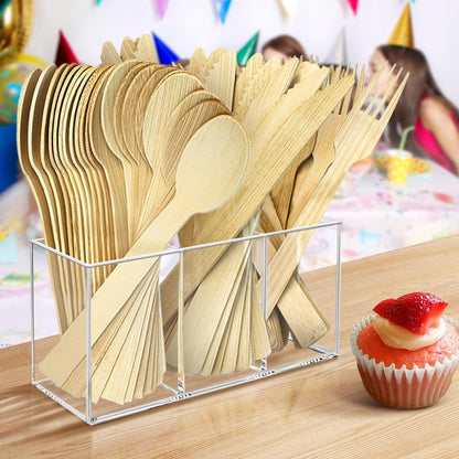 Vowcarol Acrylic Silverware Caddy Cutlery Storage Organizer Bin Clear 3 Compartments Tableware Storage Box for Kitchen Countertop, Knife Spoon and Fork Holder