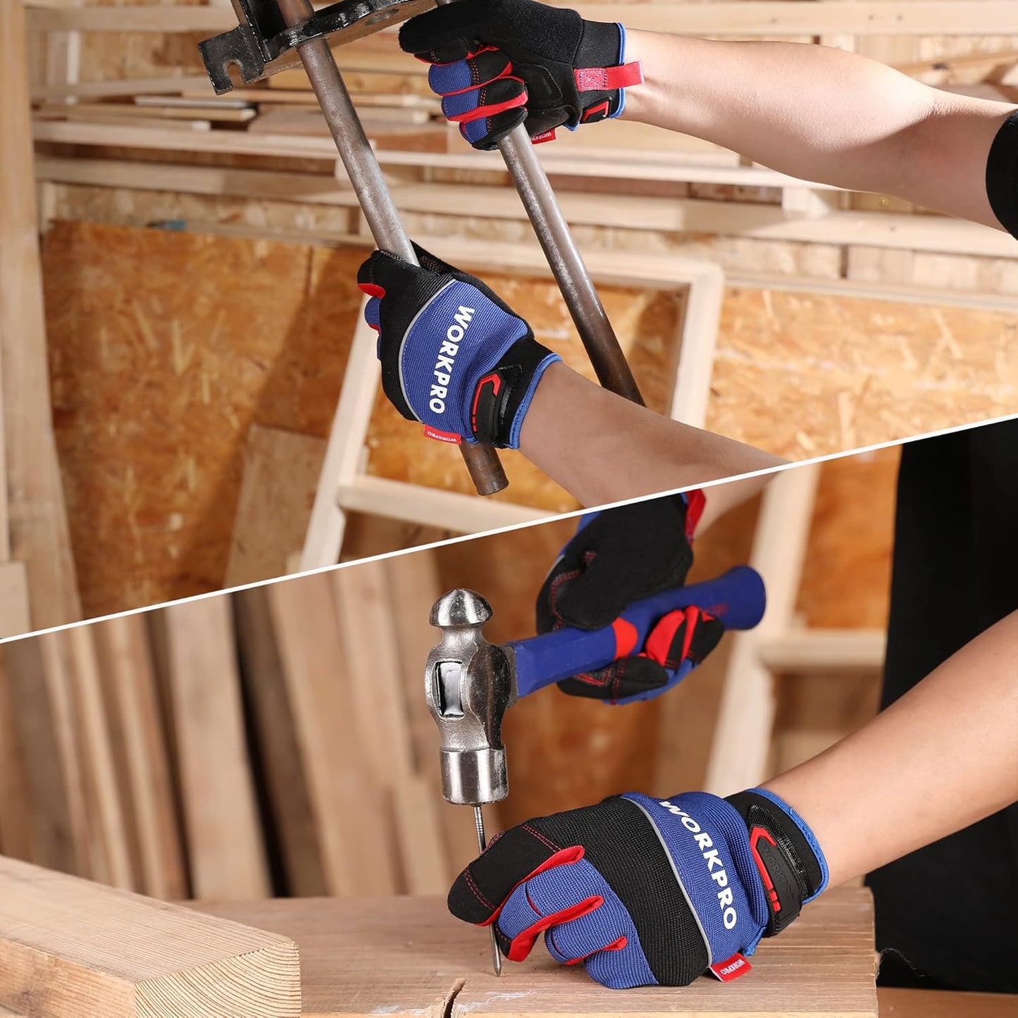 WORKPRO Safety Work Gloves, Mechanic Working Gloves for Men Women, Touch Screen, Terry Fabric, Non-Slip