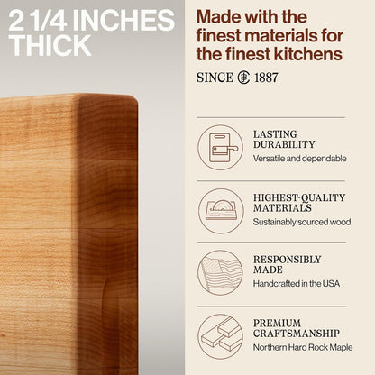 John Boos Handle Boards Series Rectangular Wooden Maple Cutting Board 24”x18” – 2.25” Thick, 30-lb Reversible Butcher Block with Juice Groove, Edge-Grain & Metal Handles