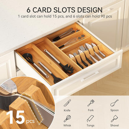 Yofidra Bamboo Silverware Organizer, 12.6 x 6.97 x 1.96 Inches Kitchen Utensil Drawer Organizer, Silverware Tray for Drawer with Fixed Slots for Spoons, Forks & Knives, Natural