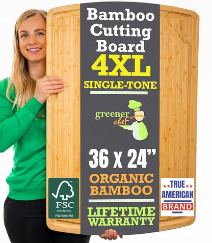 Greener Chef 30 x 20 Organic Extra Large Cutting Board with Lifetime Replacements – Wood Bamboo Chopping Board - Wooden Butcher Block Cutting Board for Carving Turkey, Grilling Brisket and BBQ