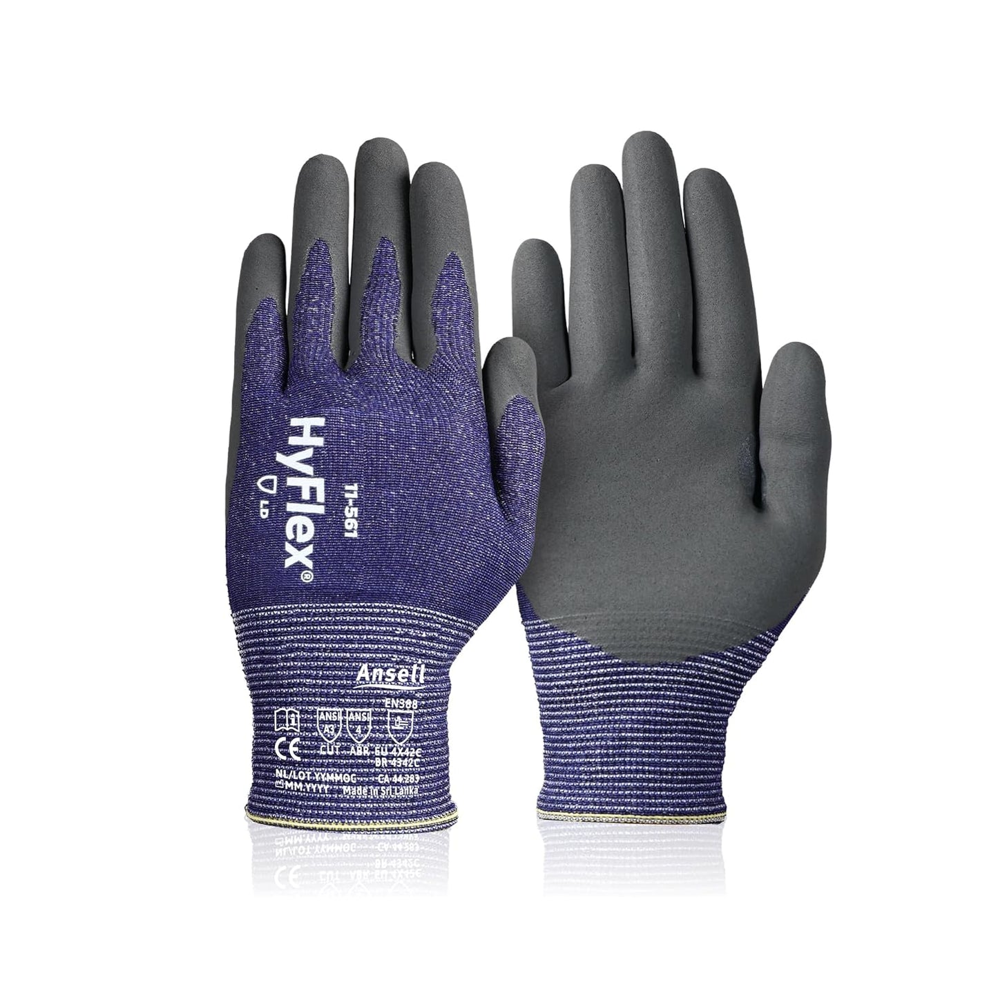 Ansell HyFlex 11-561 Mechanical Ultra-Light Work Gloves for Automotive, Machinery, Metal Fabrication, Mining, Oil, and Gas, Size 9, Blue (Pack of 12)