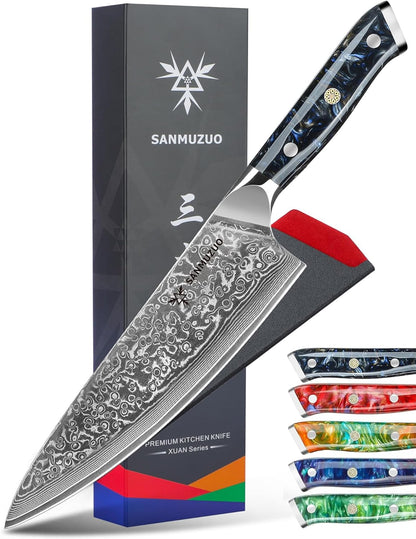 Chef Knife - 8 inch - Xuan Series - VG10 Damascus Steel Kitchen Knife - Resin Handle (Sapphire Blue)