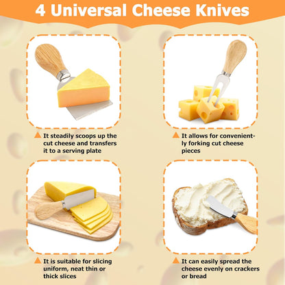 RedCall Cheese Slicer with 4 Piece Cheese Knives Set, Stainless Steel Cheese Cutter with Measuring Grids,Tightness Adjustable Wire Cheese Slicer for Block Cheese, with 5 Extra Wires