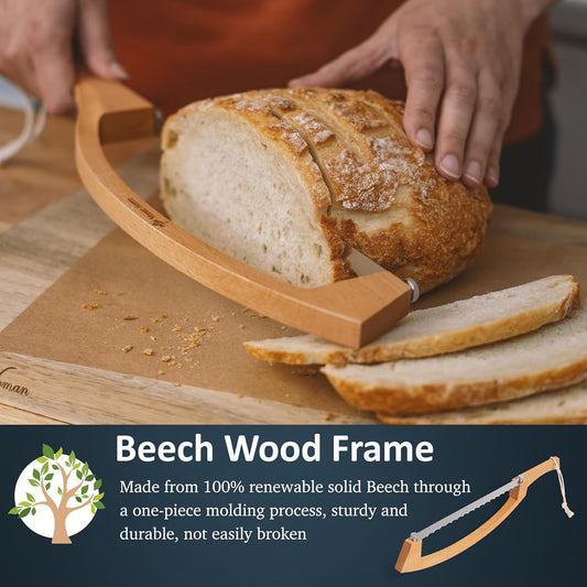 Bread Knife for Homemade Bread - 17-inch Wooden Sourdough Bread Knife - Unique Bow Design - Stainless Steel Serrated Blade - Perfect for Homemade Bread, Baguettes and More