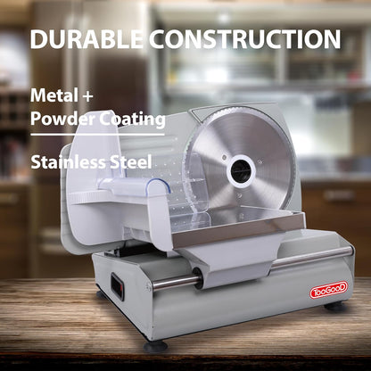 TOOGOOD 7.5" Electric Meat Slicer, with Stainless Steel Blade, Adjustable Thickness Food Slicer Machine for Home Use, Cuts Meat, Ham, Hard Cheese and Deli (Black)