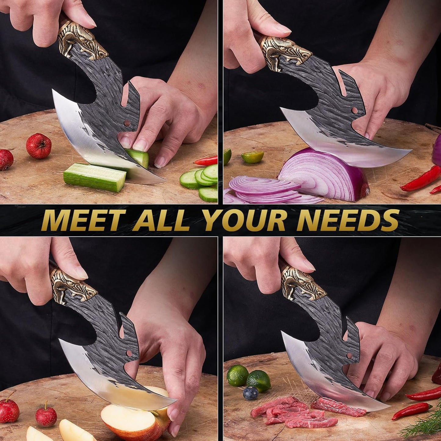KITNATS Hand Forged Meat Cleaver with Sheath, Viking Inspired Butcher Knife for Meat Cutting, Boning, Outdoor BBQ, Camping and Kitchen Cooking, Gift for Men, Christmas Birthday