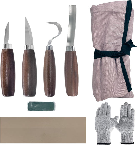 Flonsa Wood Carving Kit, 8 Pcs Wood Carving Tools with Gloves and Storage Bag Professional Whittling Knife Kit for Adults Wood Carving DIY