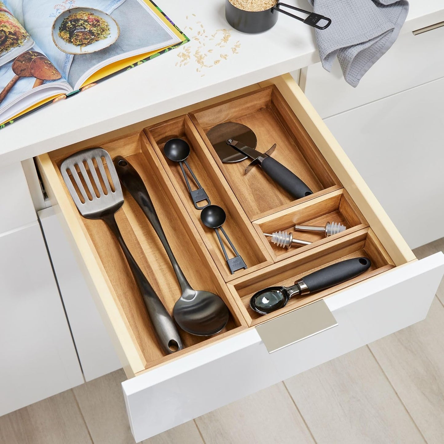 iDesign Acacia Wood Kitchen Drawer Organizer - Set of 3 - Natural