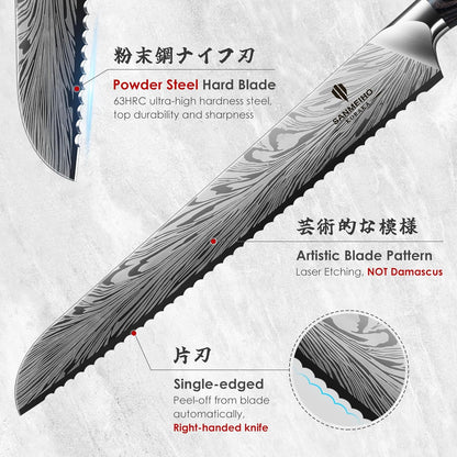 5PCS Knife Set, Kitchen Knife Sets in Powder Steel, Ultra Sharp Japanese Knives Set High Carbon Steel Chef Knives Sets, Cooking Knives Set with Ergonomic Pakkawood Handle