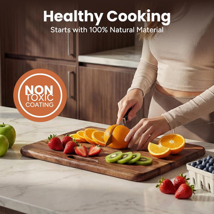 SMIRLY Wooden Cutting Boards for Kitchen, Double-Sided Cutting Board with Handle, Heavy Duty Solid Acacia Wood Cutting Board Set with Stand, 3 Pcs Cutting Boards Non Toxic for Meat Vegetable Fruit
