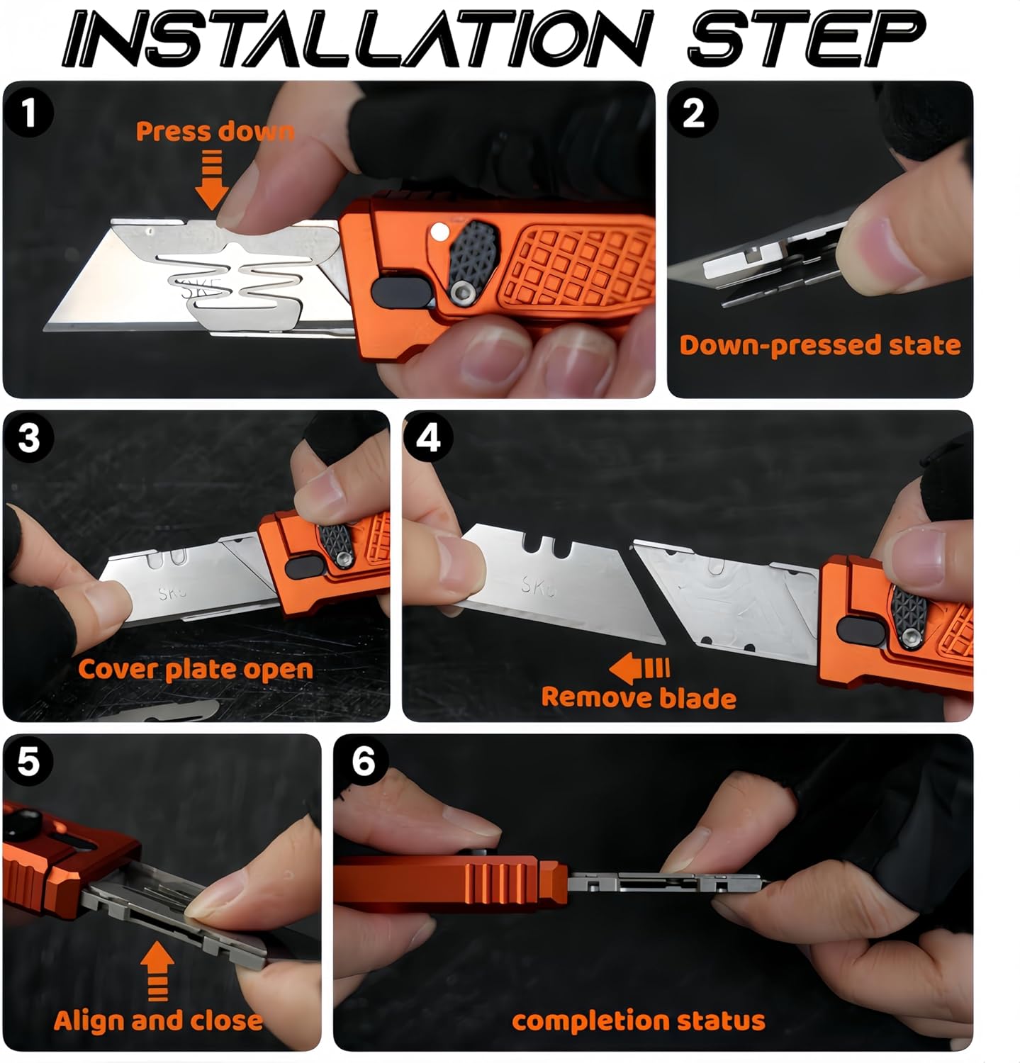 5.8" Aluminium Utility Knife, EDC Box Cutter with Clip, CNC Unibody, Lightweight All Metal Folding Box Cutter, Ideal Gifts for Men Women, with 10 Extra Blades（Orange）