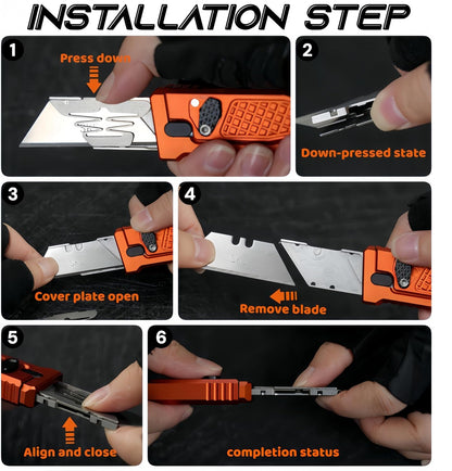 5.8" Aluminium Utility Knife, EDC Box Cutter with Clip, CNC Unibody, Lightweight All Metal Folding Box Cutter, Ideal Gifts for Men Women, with 10 Extra Blades（Orange）