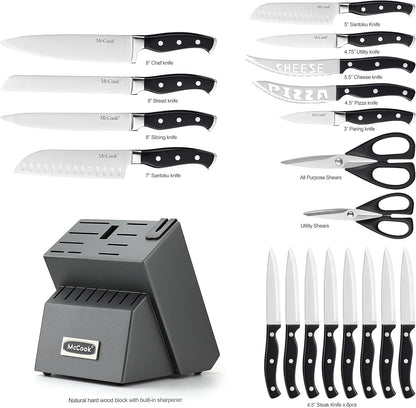 McCook® Knife Sets,German Stainless Steel Kitchen Knife Block Set with Built-in Sharpener