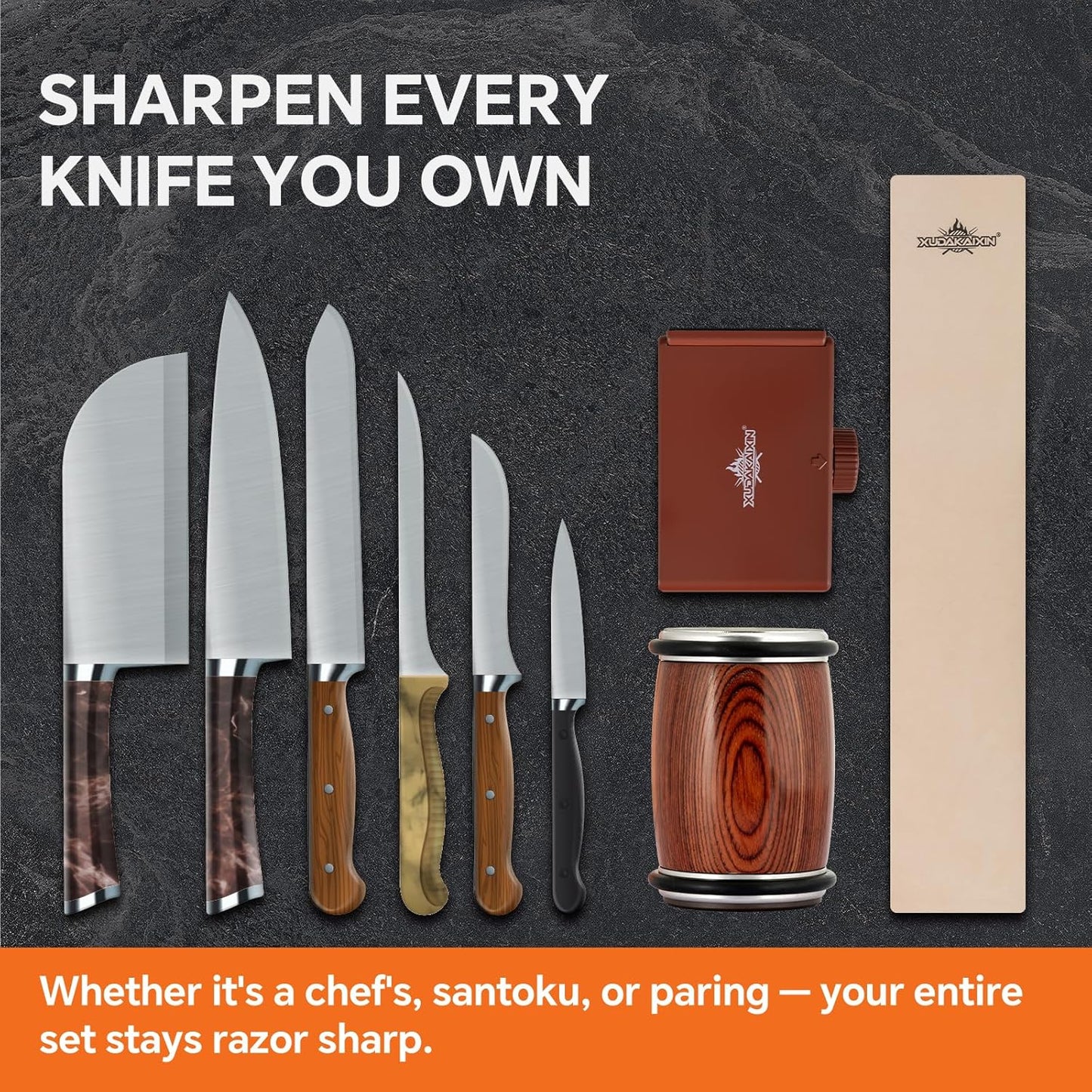 Luxury Knife Sharpening Kit – Patented Multi-Angle Premium Rolling Knife Sharpener for Chef, Fruit, and All Steel Knives,Gift for Men/Dad (Brown)
