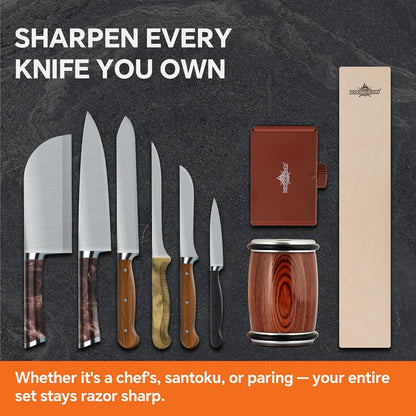 Luxury Knife Sharpening Kit – Patented Multi-Angle Premium Rolling Knife Sharpener for Chef, Fruit, and All Steel Knives,Gift for Men/Dad (Brown)