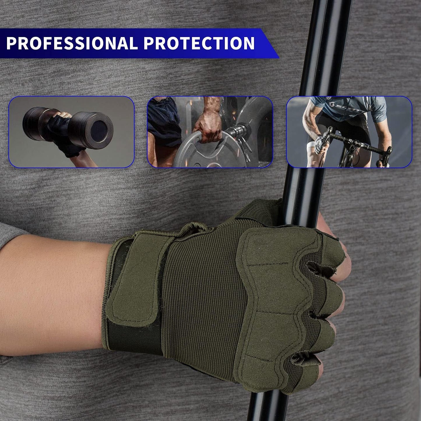 FIORETTO Fingerless Workout & Exercise Gloves for Gym, Weight Lifting, Airsoft, Shooting, Hunting, Hiking, Cycling, Driving, Motorcycle, Climbing M210603