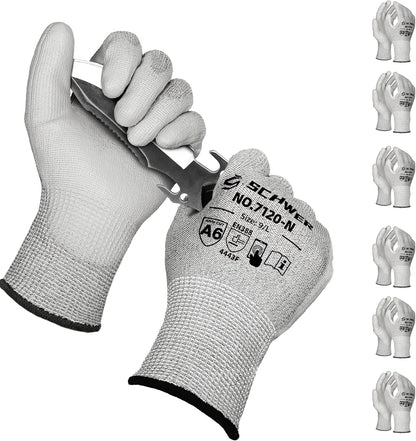 Schwer 3 Pairs Cut Resistant Gloves ANSI A6/A7 (Send Randomly) CR7120 Cut Proof Work Gloves, Touchscreen, for Men and Women Used for Woodworking, Glass Cutting, Construction, Car Repair, XS