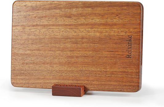Solid Teak Wood Cutting Board Set One Piece Non Glued Large Thick Crack Resistant Wooden Chopping Board with DeepJuice Grooves Built in Handles for Kitchen Meat Vegetable 13x8.7IN&10.2X6.3IN