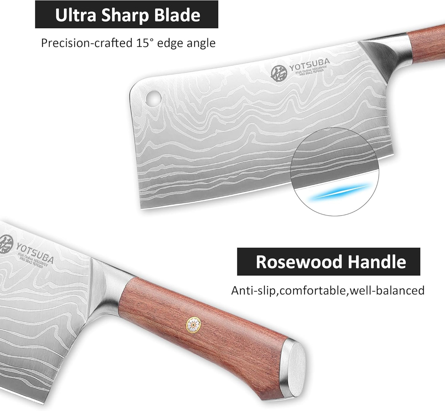 YOTSUBA Carving Knife and Fork Set, Meat Cutting Knife, Razor-Sharp German Stainless Steel Knives Fork Set with Ergonomic Wood Handle, Slicing Knives for Meats, BBQ & Vegetables
