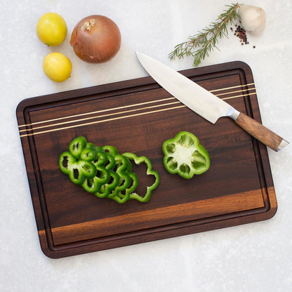 Rock & Branch Large Acacia Wood Cutting Board with Juice Groove – 18" Carving Board with Inlaid Pinstripes | Doubles as Oversized Charcuterie Serving Tray