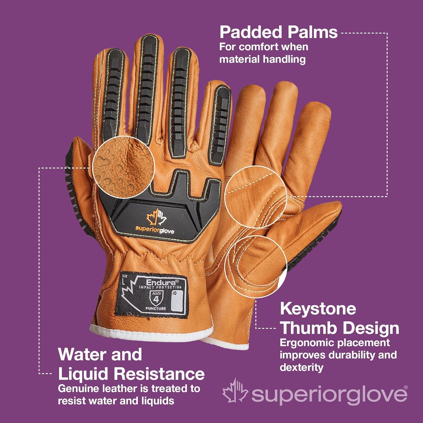 Superior Glove Endura Cut and Impact Resistant Leather Work Gloves – Insulated for Cold Winter Temperatures – 378KGTVB Large (Pack of 1 Pair)