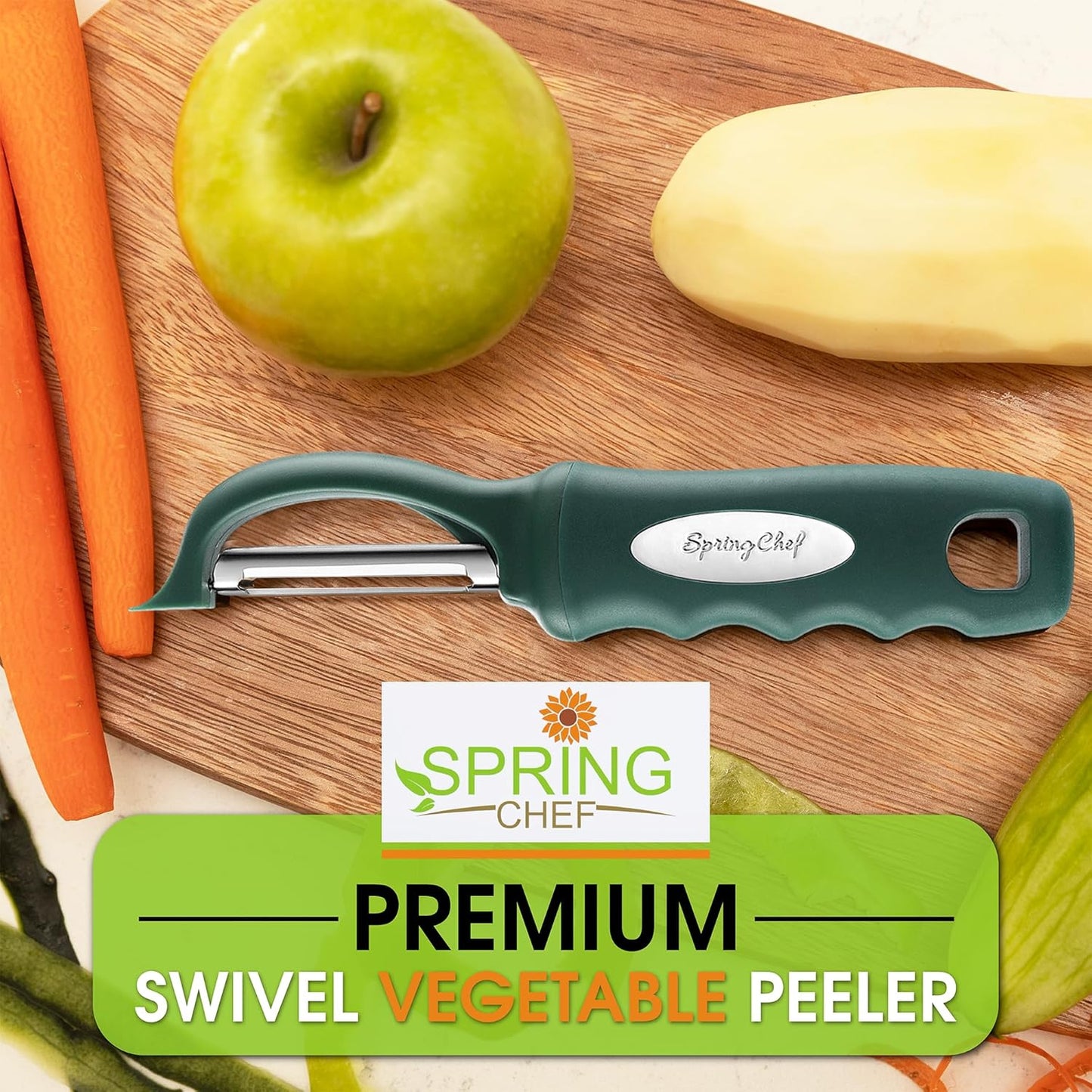 Spring Chef Premium Swivel Vegetable Peeler, Soft Grip Handle and Ultra Sharp Stainless Steel Blades - Perfect Kitchen Peeler For Veggie, Fruit, Potato, Carrot, Apple - Black
