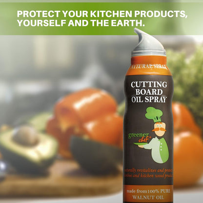 Greener Chef Non Toxic Cutting Board Oil - Innovative Spray for No Mess and Less Waste - Pure Italian Walnut Oil Conditioner for Wood Butcher Blocks, Bamboo Chopping Boards and Wooden Kitchen Utensils