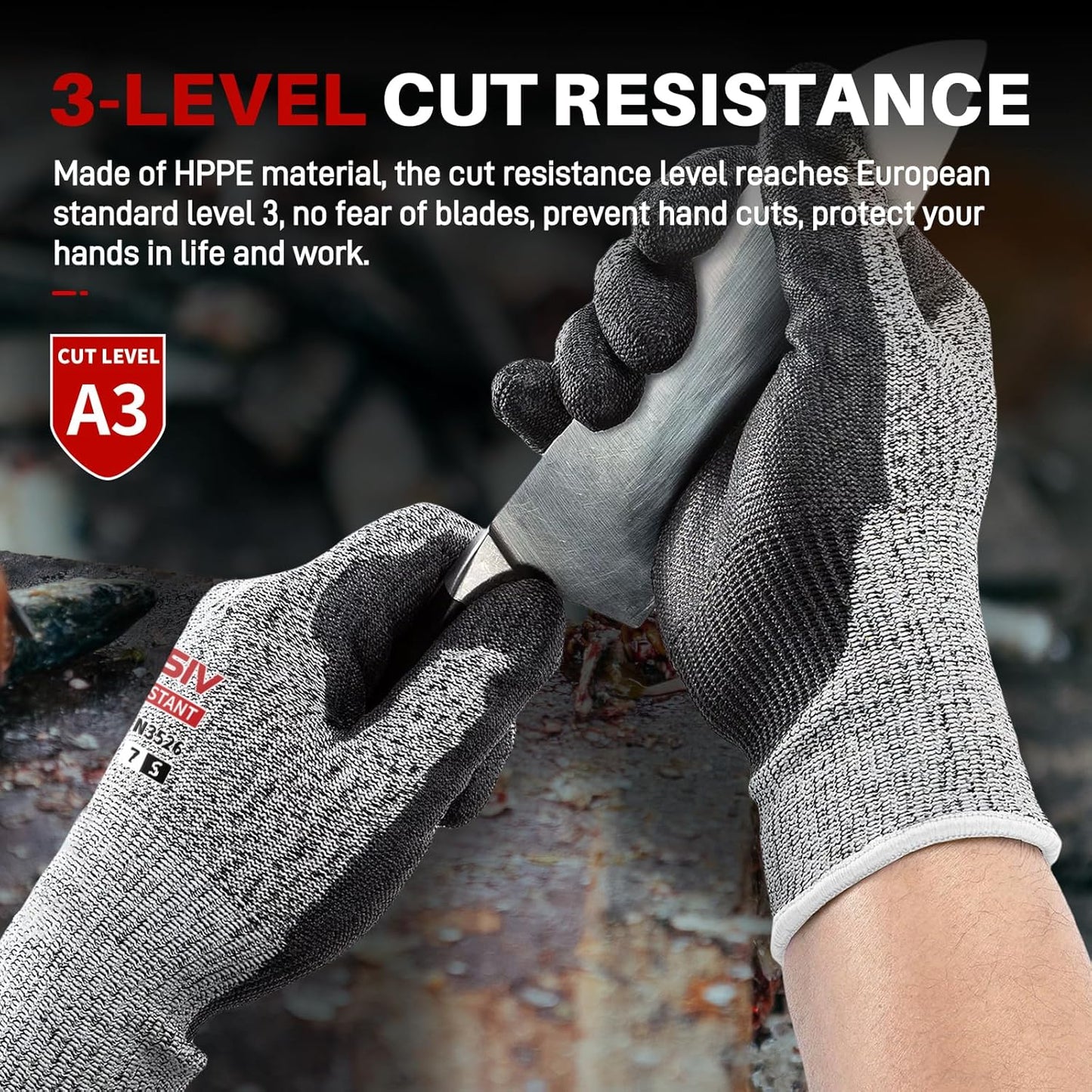 ANSI A9 Cut Resistant Gloves,Cut Resistant Work Gloves,Cut Proof Gloves Nitrile Coated For Metal Fabrication,Woodworking, Construction,Touch Screen,Large