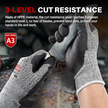 ANSI A9 Cut Resistant Gloves,Cut Resistant Work Gloves,Cut Proof Gloves Nitrile Coated For Metal Fabrication,Woodworking, Construction,Touch Screen,Large