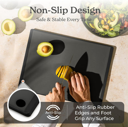 SMIRLY Plastic Cutting Board Set with Holder 3 Pieces, Non-Slip Dishwasher Safe Chopping Boards for Kitchen, Black & White