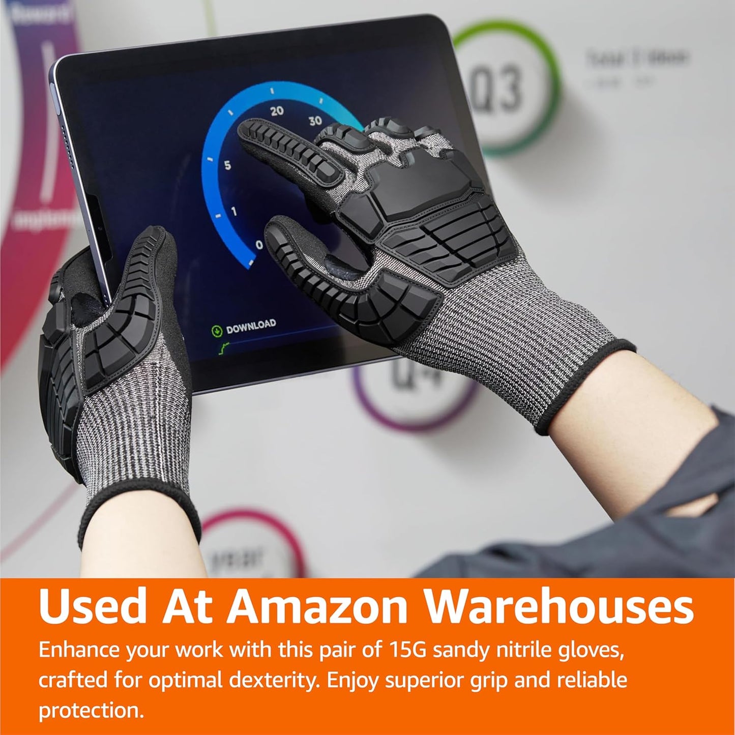 Amazon Basics Cut Level A2, Abrasion ANSI Level A4, Impact Protection Work Gloves, Touchscreen Compatible, 15G Sandy Nitrile Palm, Cut-Resistant, Pack of 100 Pairs, Black, Size XX-Small