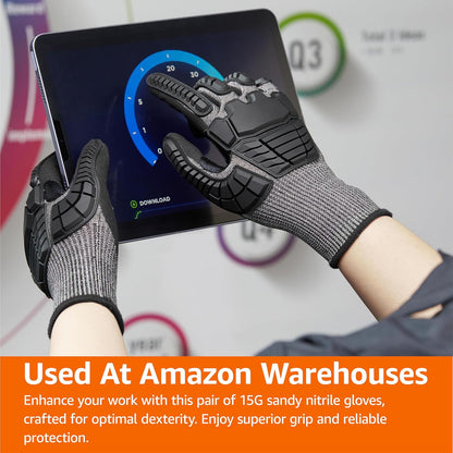 Amazon Basics Cut Level A2, Abrasion ANSI Level A4, Impact Protection Work Gloves, Touchscreen Compatible, 15G Sandy Nitrile Palm, Cut-Resistant, Pack of 100 Pairs, Black, Size XX-Small