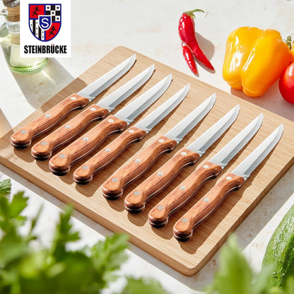 Steak Knife Set - Steak Knife with Wooden Handle, Knives Set for Kitchen, Serrated Steak Knives Set of 8, Classic Full Tang Design, 5Cr15Mov Stainless Steel Blade