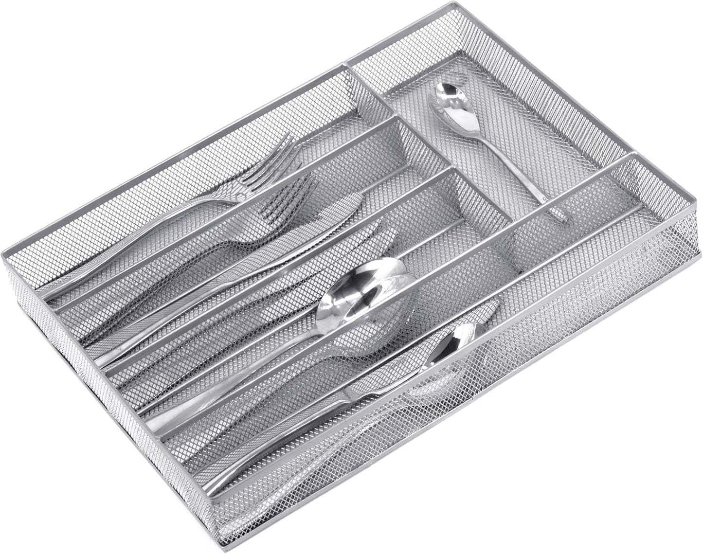 Neudeco Silverware Organizer,Mesh Drawer Organizer for Kitchen，Metal Utensil Organizer for Flatware, Knives, Spoons,Cosmetic (Silver 9 * 3 * 2 inch Pack6)