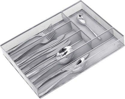 Neudeco Silverware Organizer,Mesh Drawer Organizer for Kitchen，Metal Utensil Organizer for Flatware, Knives, Spoons,Cosmetic (Silver 9 * 3 * 2 inch Pack6)